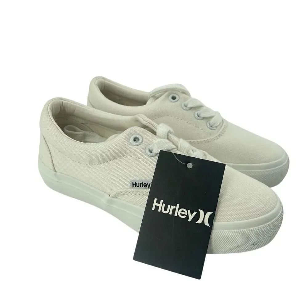 Hurley Marley White Canvas Low Top Sneakers Size 1 Unisex Kids Lace Up Shoes